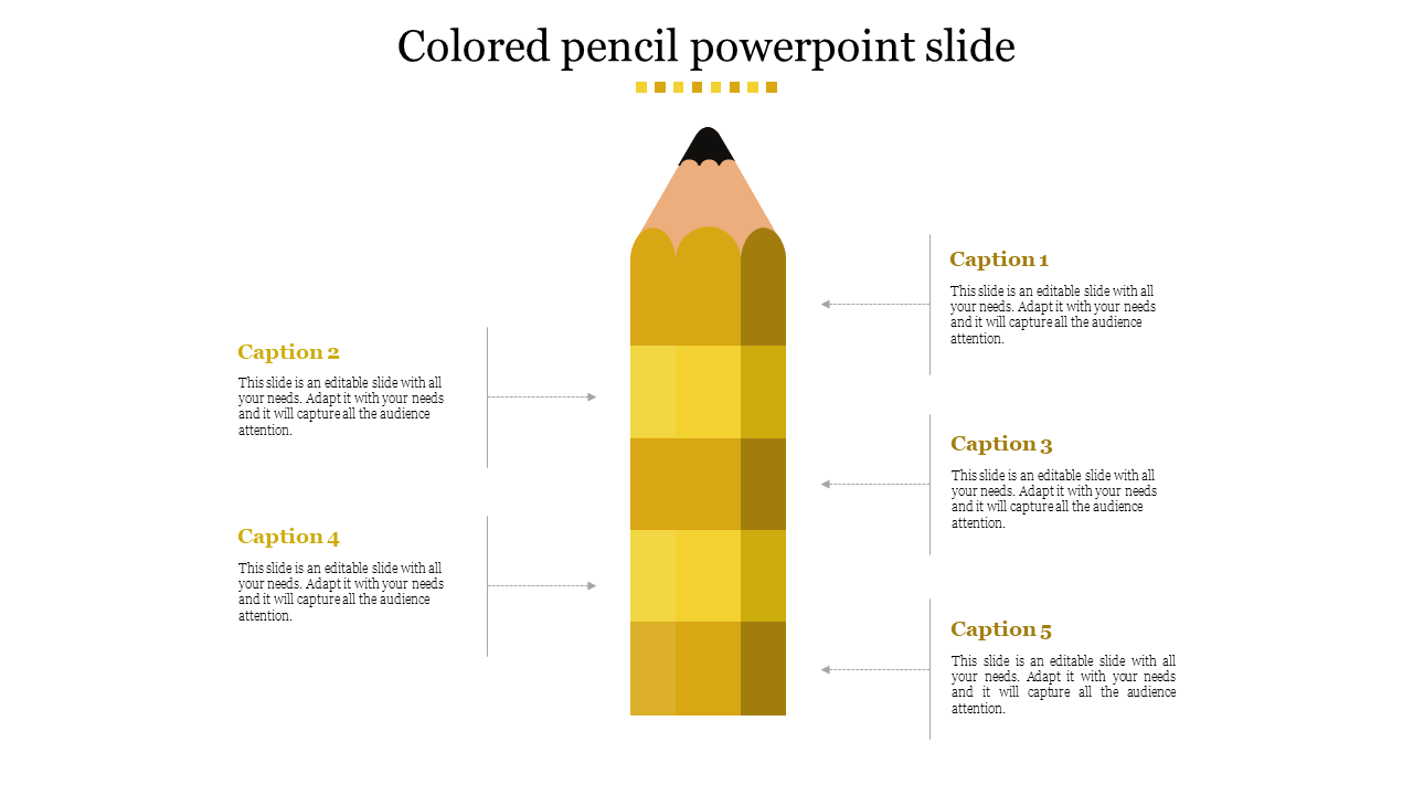 Free - Colored Pencil PowerPoint Slide With Five Node
